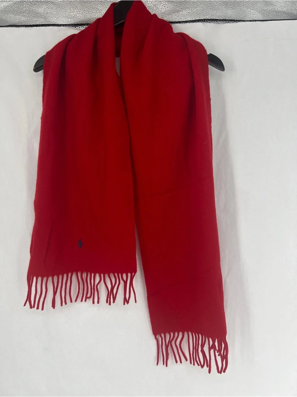 Ralph Lauren Red 100% lambs wool Fringe Scarf